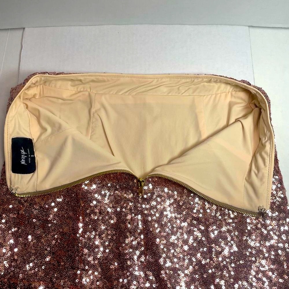 BNWT NASTY GAL ROSE GOLD SEQUIN MINI SKIRT SMALL - Picture 10 of 13